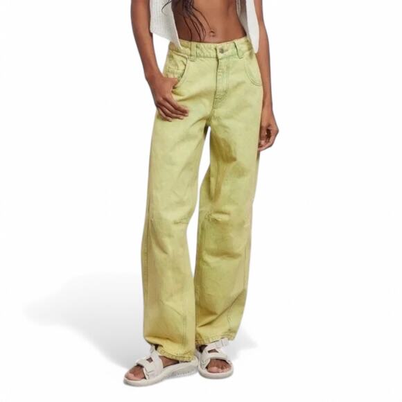 Urban Outfitters BDG Lr Rih Lime Green High Waist Balloon Fit Wide Leg Jean 25 - Picture 1 of 12
